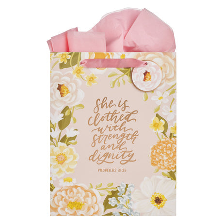 She Is Clothed with Strength and Dignity Portrait Gift Bag with Gift Tag