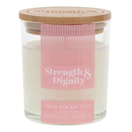 Strength and Dignity Fresh Dew & Lotus Scented Candle with Bamboo Lid