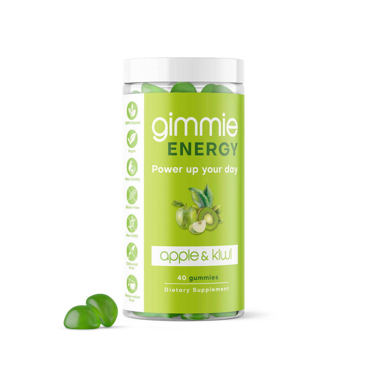 Gimmie Energy gummies bottle, apple & kiwi